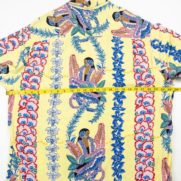 Kamehameha Hawaiian Shirt Lei Lady Mens XL Yellow Tropical Print Rayon USA Aloha - Picture 12 of 15